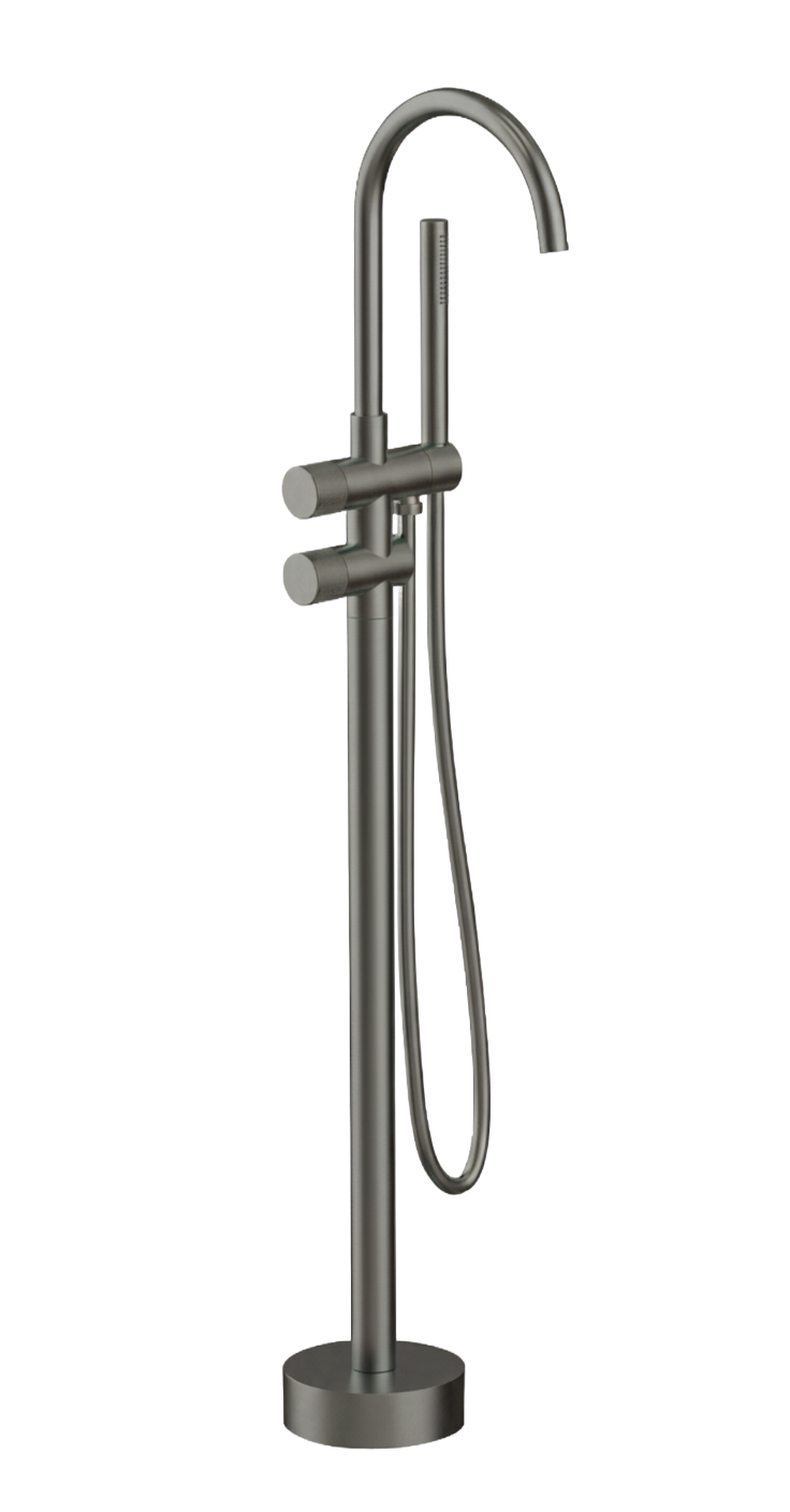 ALESSIA SERIES – FLOOR MOUNT TUB FILLER, A SCULPTURAL FREESTANDING STATEMENT FOR THE BATH.