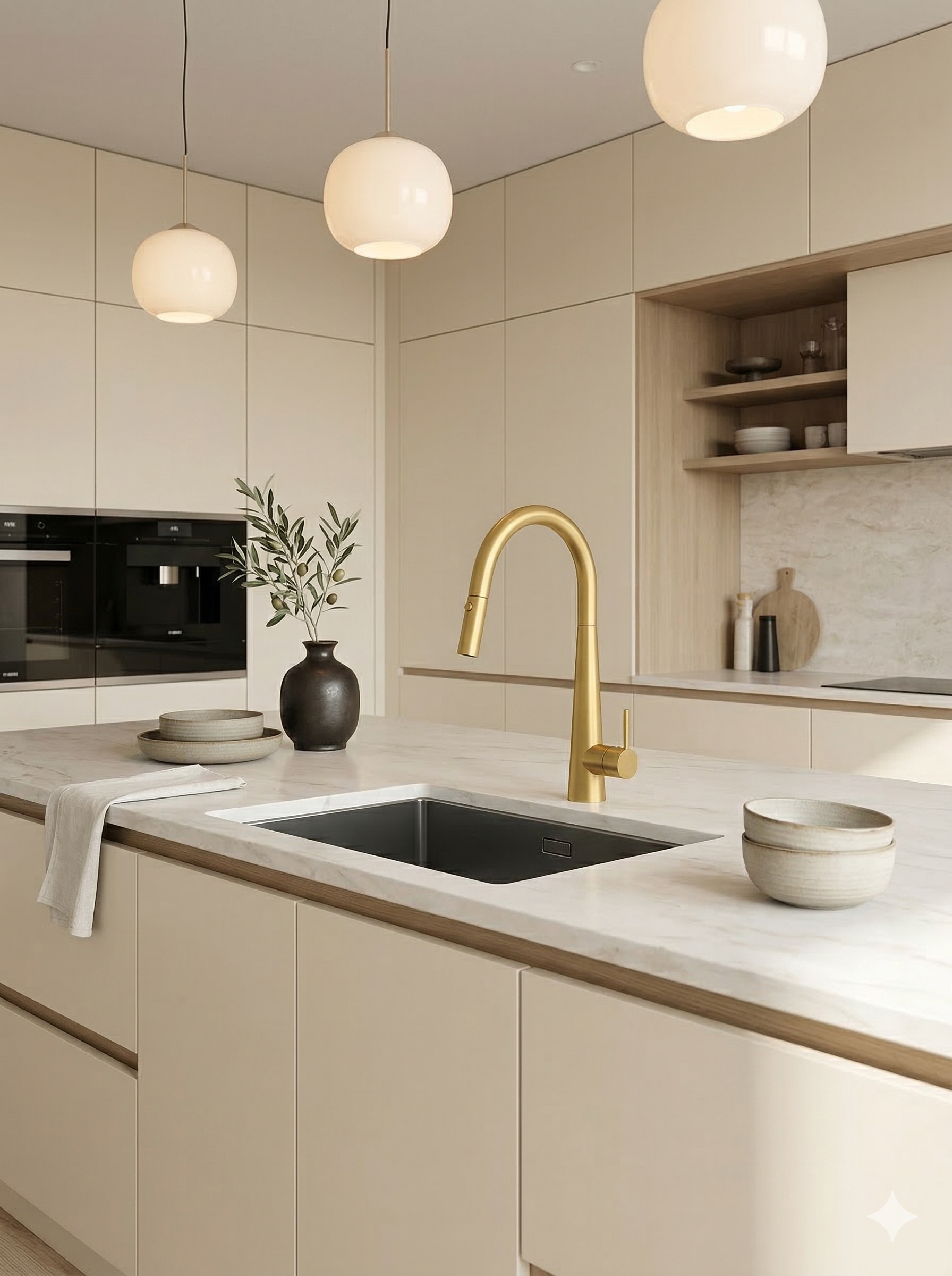 CATERINA SERIES – KITCHEN FAUCET, A REFINED PULL DOWN DESIGN WITH A TWO TONE HANDLE.