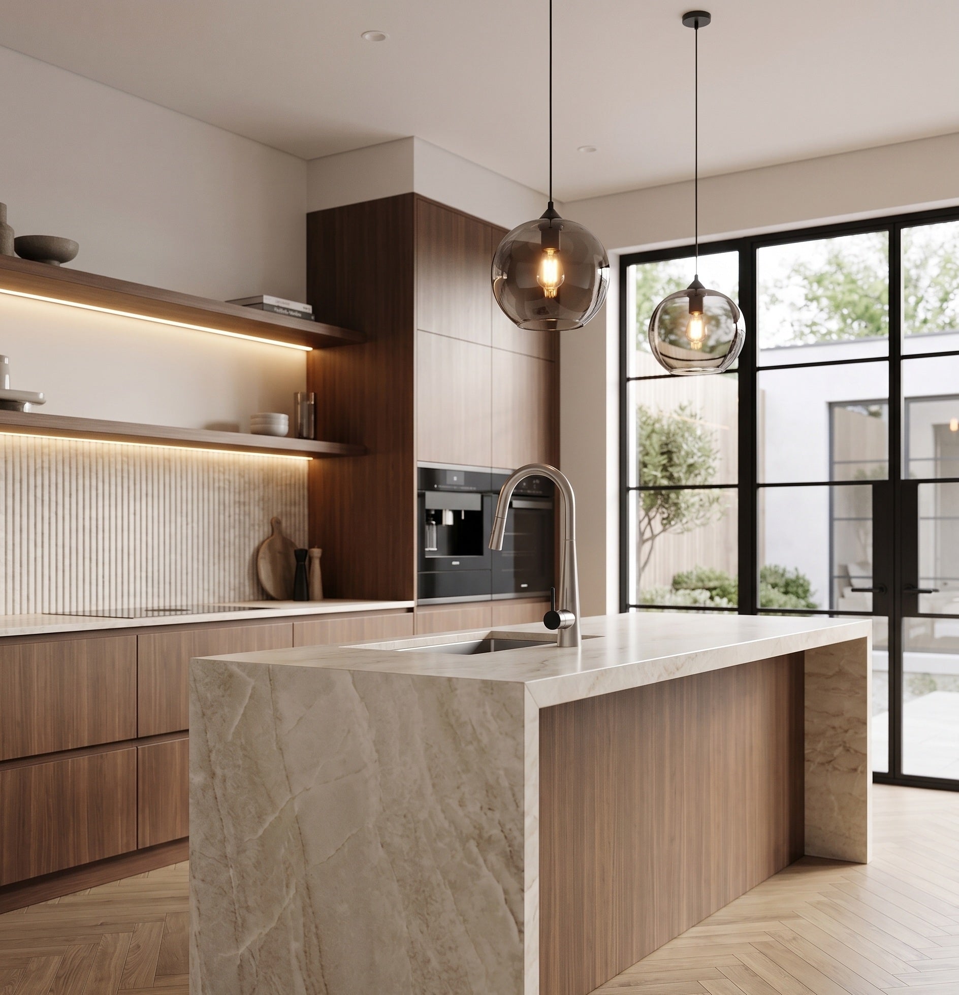 CATERINA SERIES – KITCHEN FAUCET, A SLEEK PULL DOWN DESIGN WITH A TWO TONE HANDLE.
