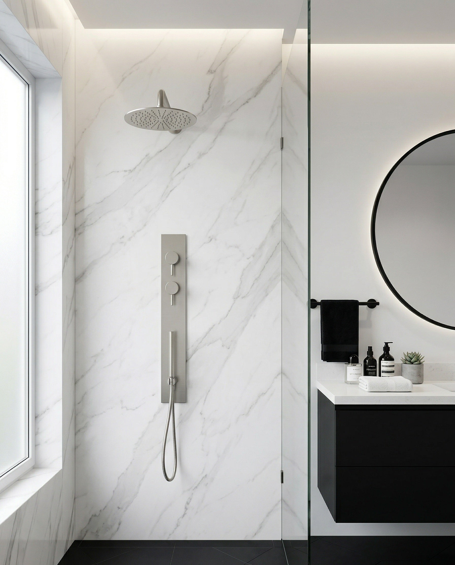 ISABELLA SERIES – SHOWER SET WITH HAND SPRAYER, A VERTICAL COMPOSITION THAT LAYERS CONTROL AND COMFORT.