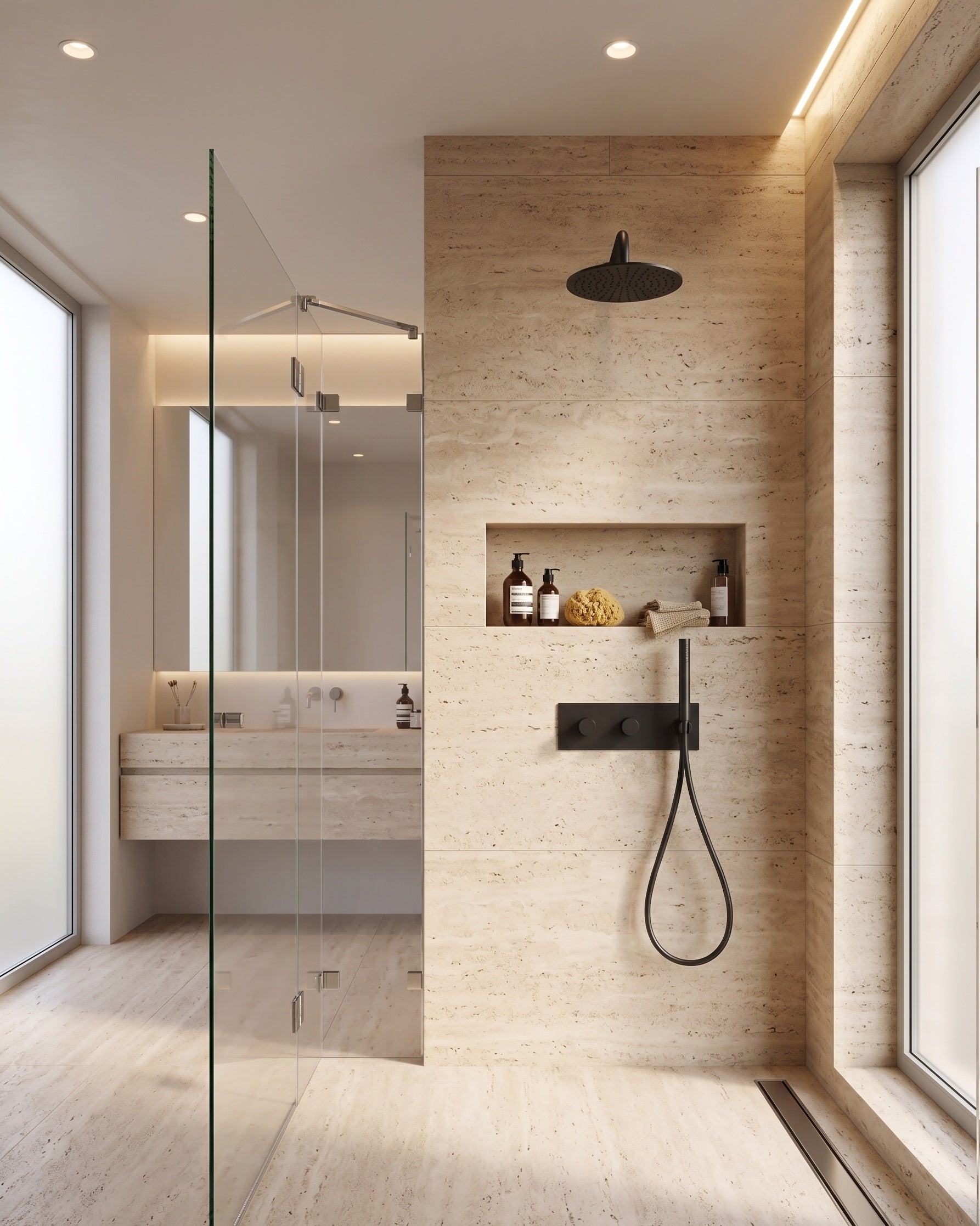 ALESSIA SERIES – WALL MOUNTED SHOWER SET WITH RAINFALL HEAD AND HAND SPRAYER, REFINED AND SPA INSPIRED.