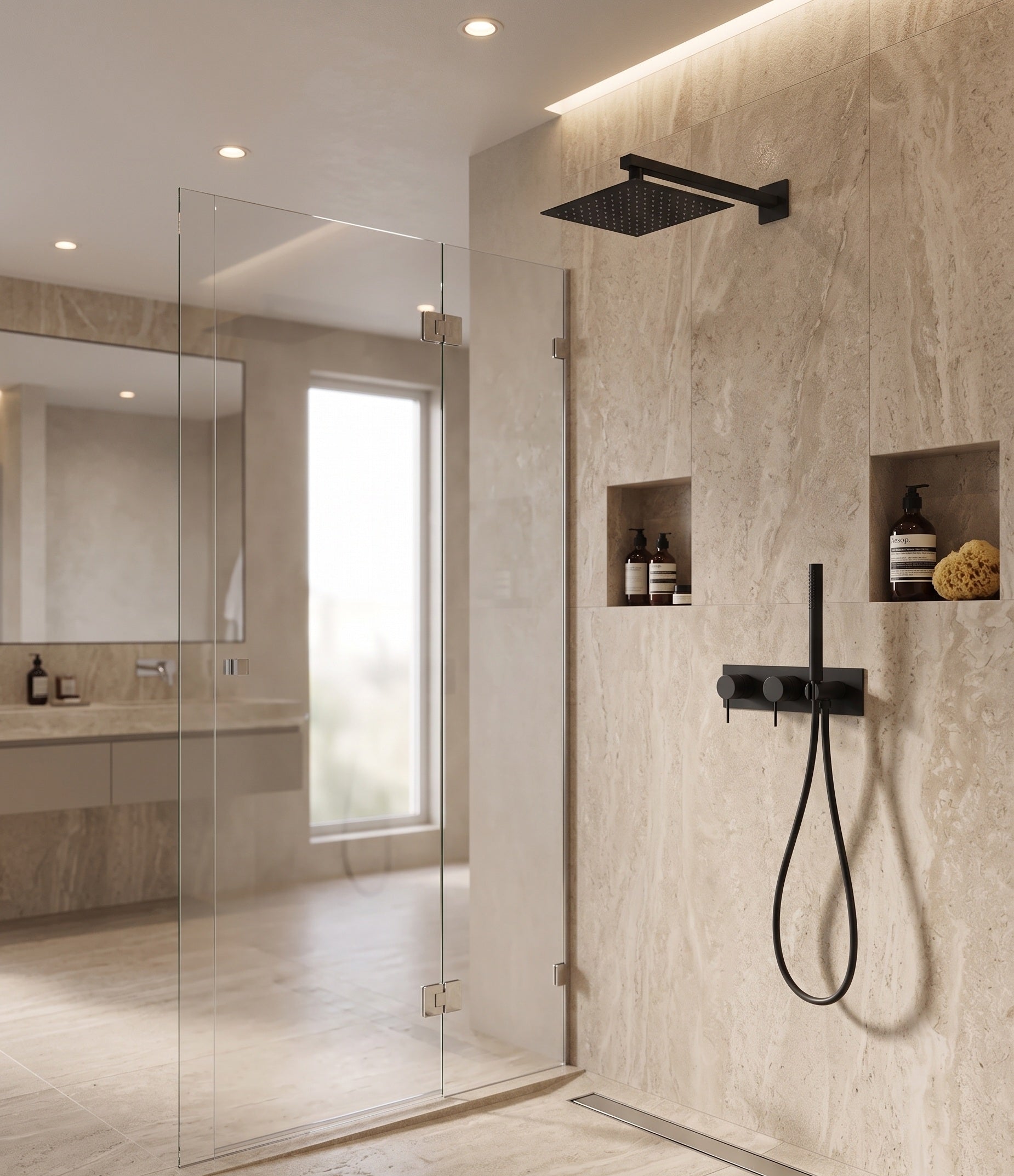 ISABELLA SERIES – WALL MOUNT RAIN SHOWER SET WITH HAND SPRAYER, REFINED GEOMETRY AND EASY CONTROL