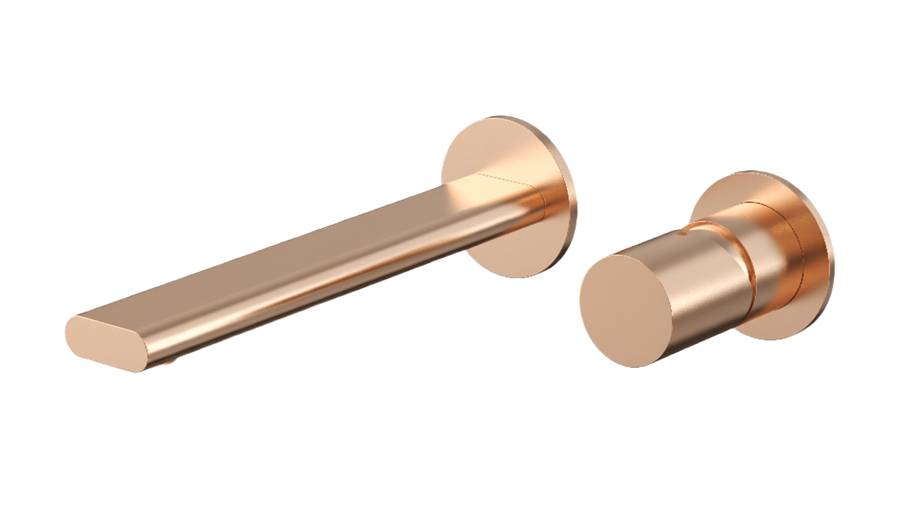 LIVIA SERIES – WALL MOUNTED BATHROOM FAUCET WITH ELONGATED FLAT SPOUT AND MINIMALIST ROUND CONTROL