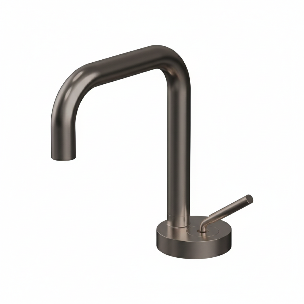 AURORA SERIES – BATHROOM FAUCET, A COMPACT HIGH ARC WITH A GROUNDED, SCULPTURAL FEEL.