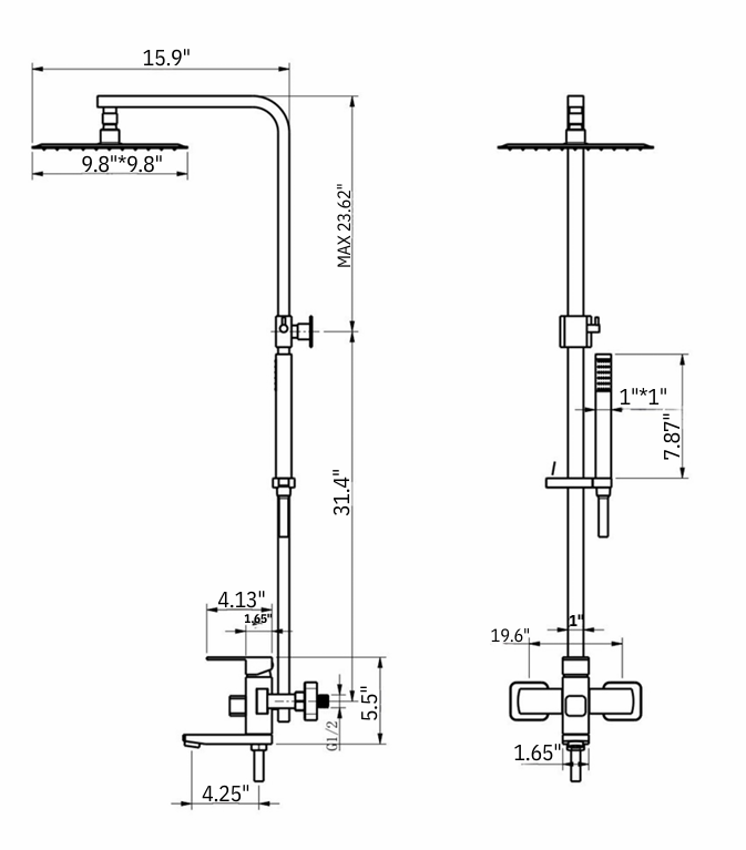 YC-8002 Contemporary Shower Set – Rain Shower Head with Handheld Sprayer and Mixer Valve