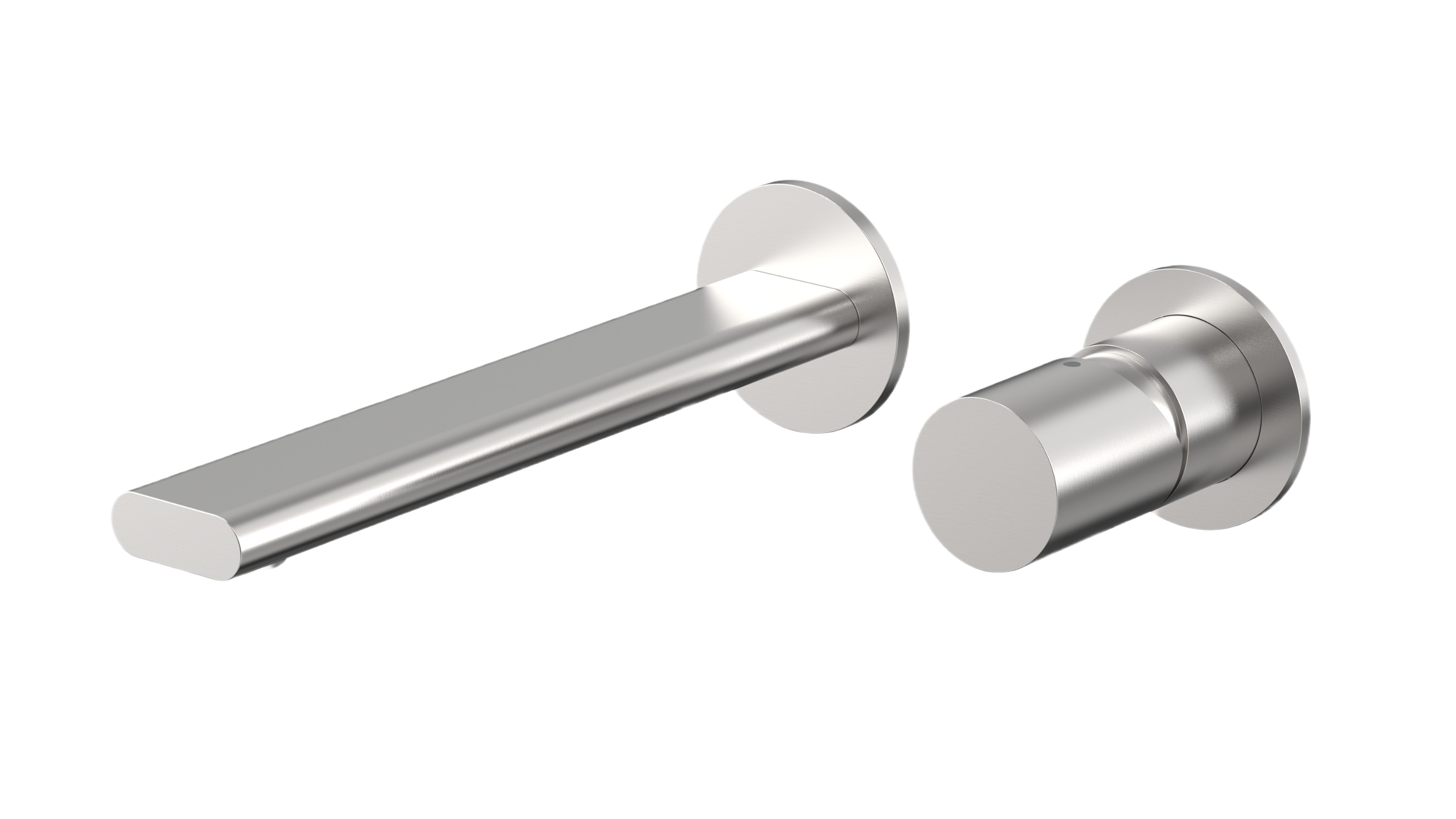 LIVIA SERIES – WALL MOUNTED BATHROOM FAUCET WITH ELONGATED FLAT SPOUT AND MINIMALIST ROUND CONTROL