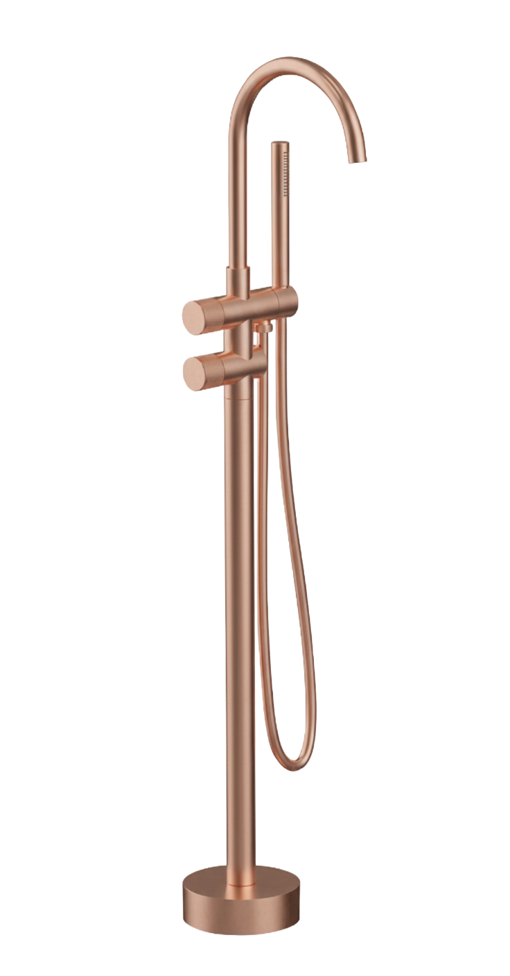 ALESSIA SERIES – FLOOR MOUNT TUB FILLER, A SCULPTURAL FREESTANDING STATEMENT FOR THE BATH.