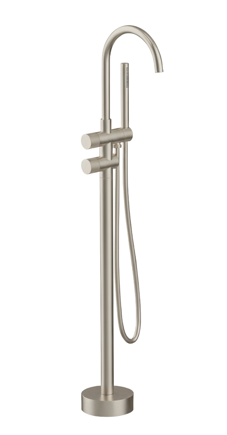 ALESSIA SERIES – FLOOR MOUNT TUB FILLER, A SCULPTURAL FREESTANDING STATEMENT FOR THE BATH.