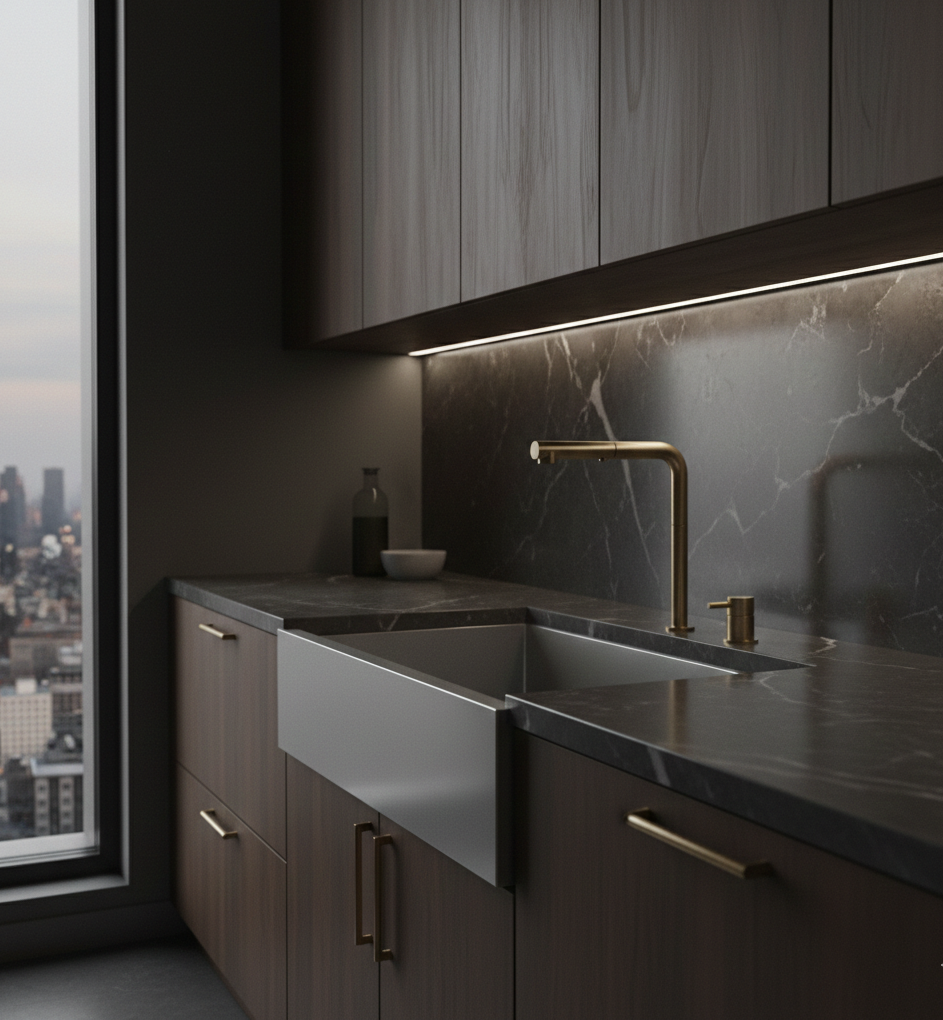 YC-84012 Modern Square Kitchen Faucet – Brushed Steel, Single Handle