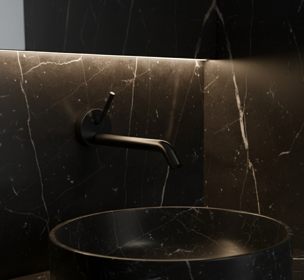 AURORA SERIES – WALL MOUNT BATHROOM MIXER, STREAMLINED FORM DESIGNED FOR BASIN AND TUB USE