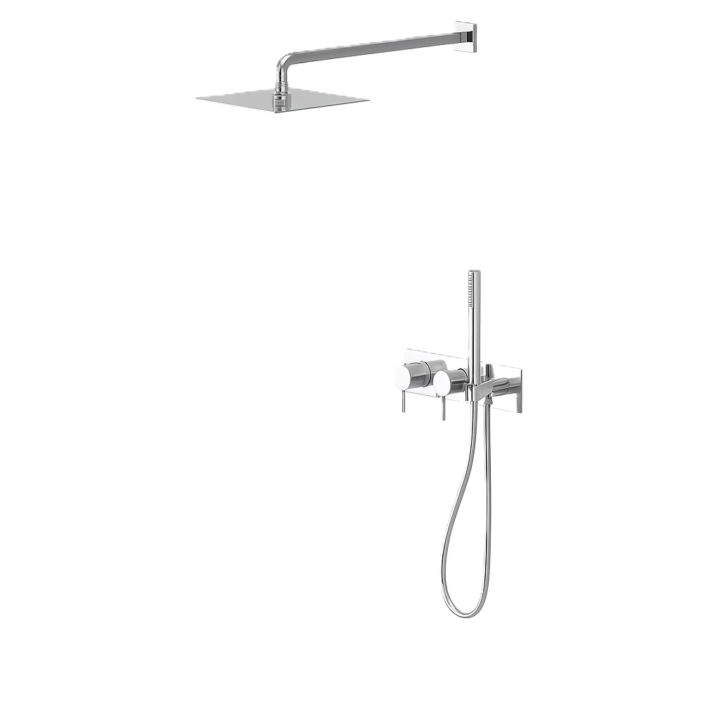 ISABELLA SERIES – WALL MOUNT RAIN SHOWER SET WITH HAND SPRAYER, REFINED GEOMETRY AND EASY CONTROL