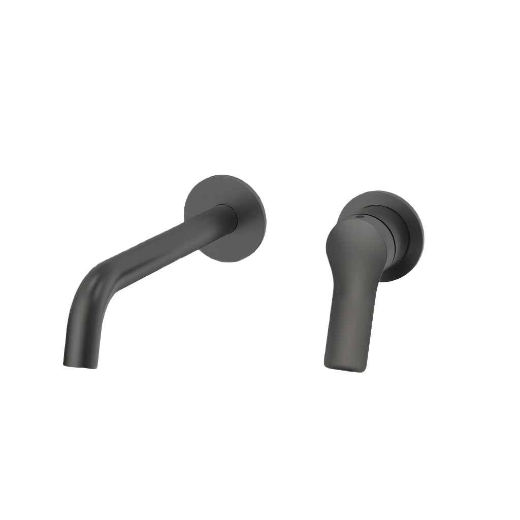 LUNA SERIES – WALL MOUNTED BATHROOM FAUCET WITH CURVED SPOUT AND SCULPTED CONTROL HANDLE