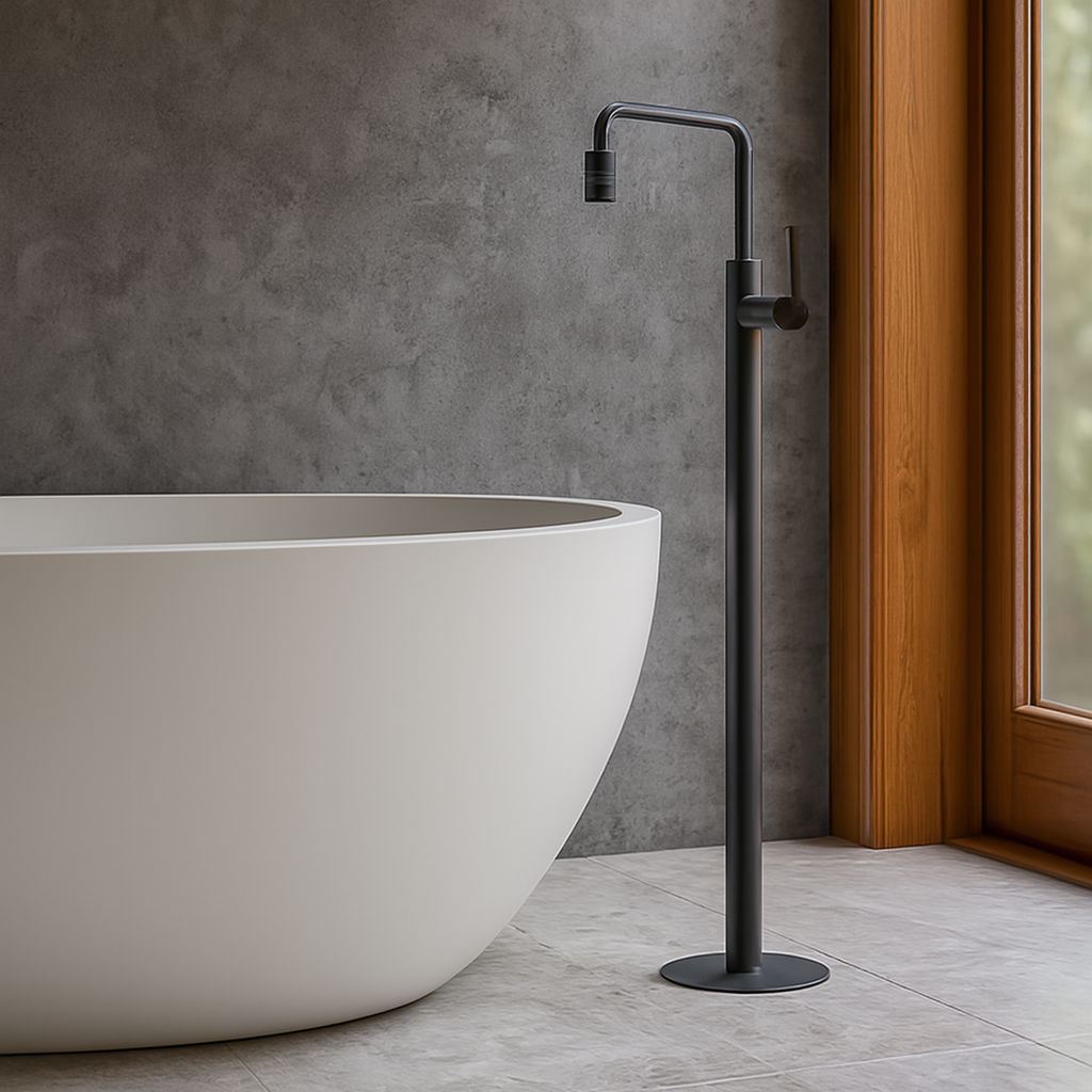 VALENTINA SERIES – FREESTANDING TUB FILLER WITH SLENDER SPOUT AND REFINED MODERN PRESENCE
