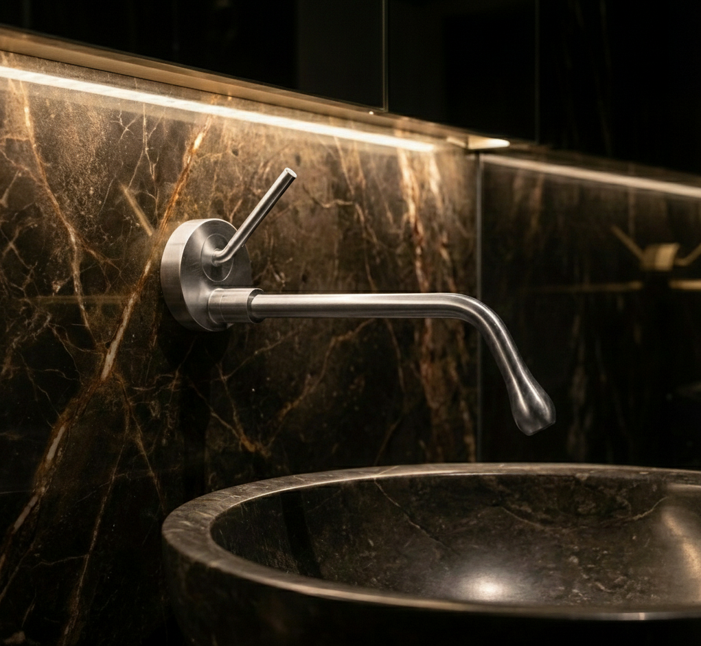 AURORA SERIES – WALL MOUNT BATHROOM MIXER, STREAMLINED FORM DESIGNED FOR SMOOTH BASIN AND TUB USE