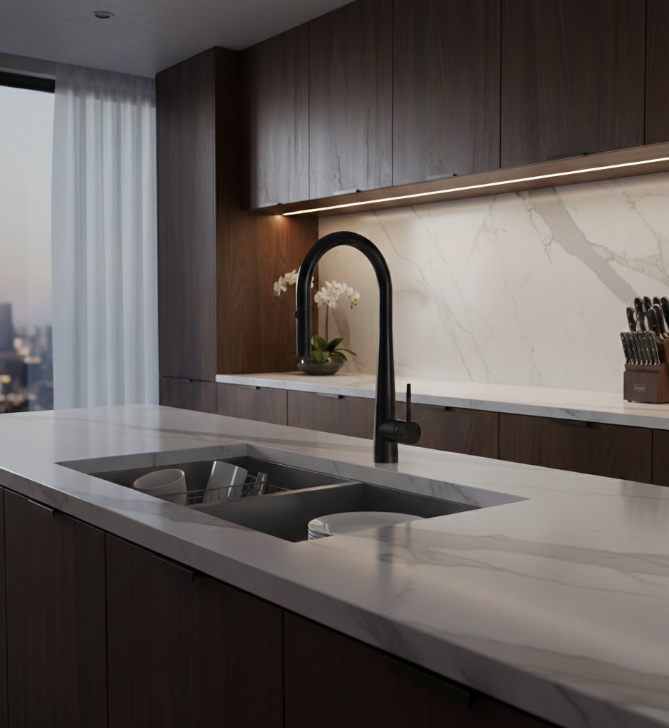 YC-8232 Modern Kitchen Faucet – Brushed Steel