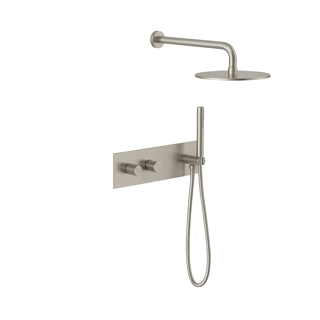 ALESSIA SERIES – WALL MOUNTED SHOWER SET WITH RAINFALL HEAD AND HAND SPRAYER, REFINED AND SPA INSPIRED.
