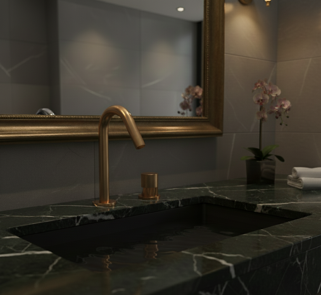 ALESSIA SERIES – BATHROOM FAUCET WITH SEPARATE VALVE, A COMPOSED TWO PIECE DESIGN FOCUSED ON CONTROL.