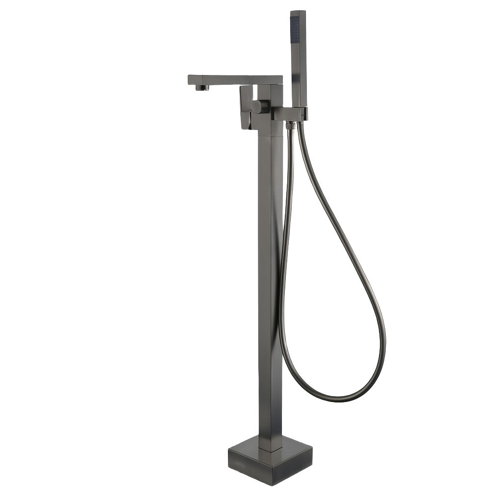 FRANCESCA SERIES – FREESTANDING TUB FILLER WITH HAND SPRAYER AND SHARP ARCHITECTURAL FORM
