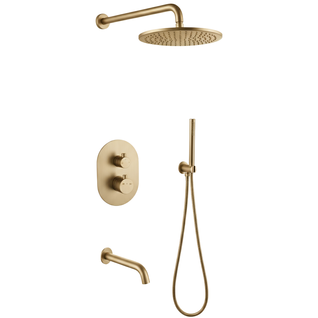 GIADA SERIES – RAIN SHOWER SET WITH HAND SPRAYER AND TUB SPOUT, CLEAN AND VERSATILE.
