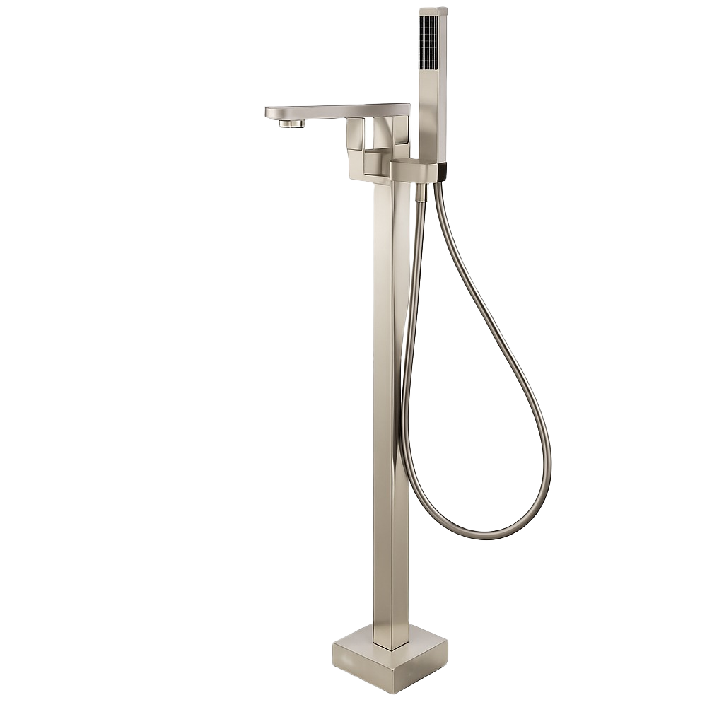 FRANCESCA SERIES – FREESTANDING TUB FILLER WITH HAND SPRAYER AND SHARP ARCHITECTURAL FORM