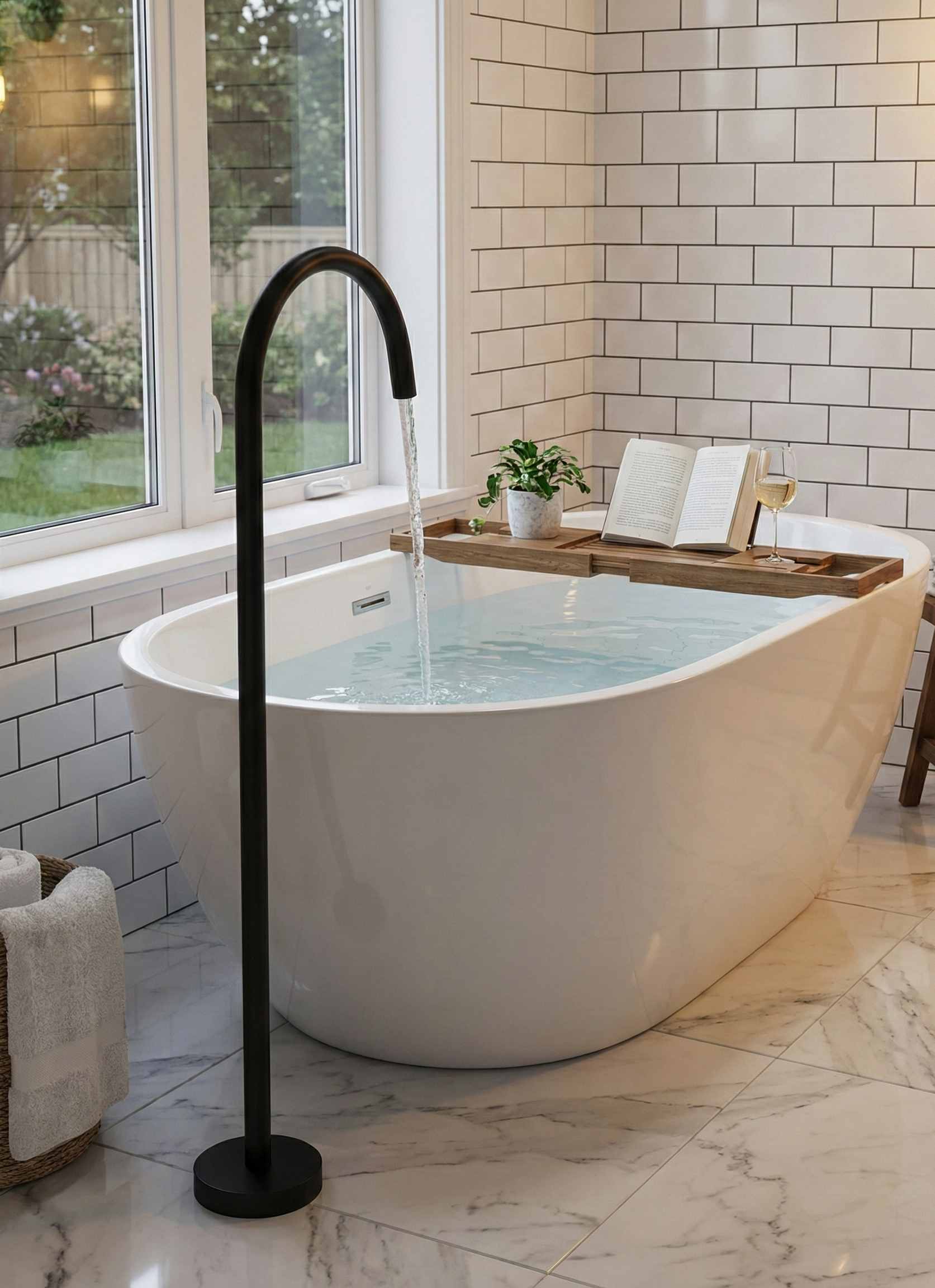 GIULIA SERIES – freestanding tub filler, a slender vertical form designed for a calm, uninterrupted bath experience.