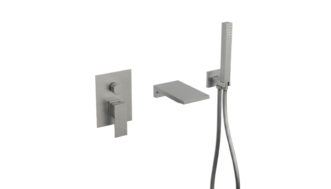 FRANCESCA SERIES – WALL MOUNT TUB FILLER WITH HAND SPRAYER, ARCHITECTURAL DESIGN FOR MODERN BATH