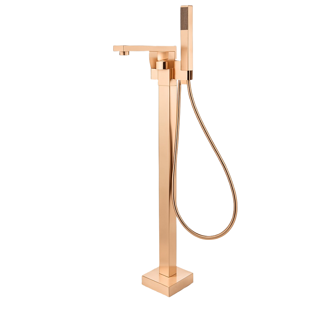FRANCESCA SERIES – FREESTANDING TUB FILLER WITH HAND SPRAYER AND SHARP ARCHITECTURAL FORM