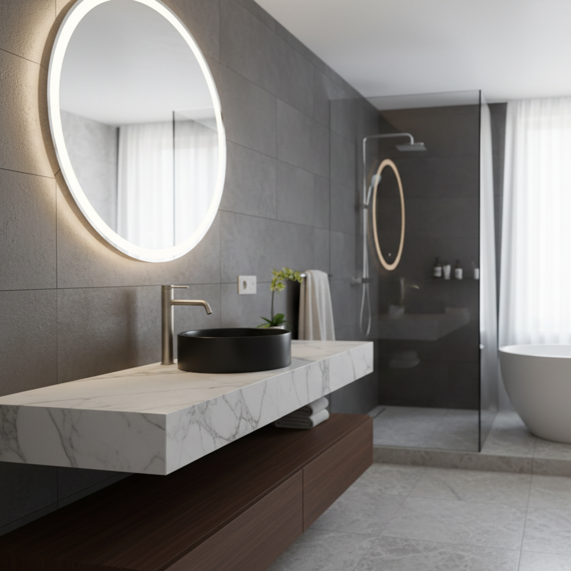 SERENA SERIES – TALL BATHROOM FAUCET WITH CYLINDRICAL FORM AND ANGLED SPOUT DESIGN