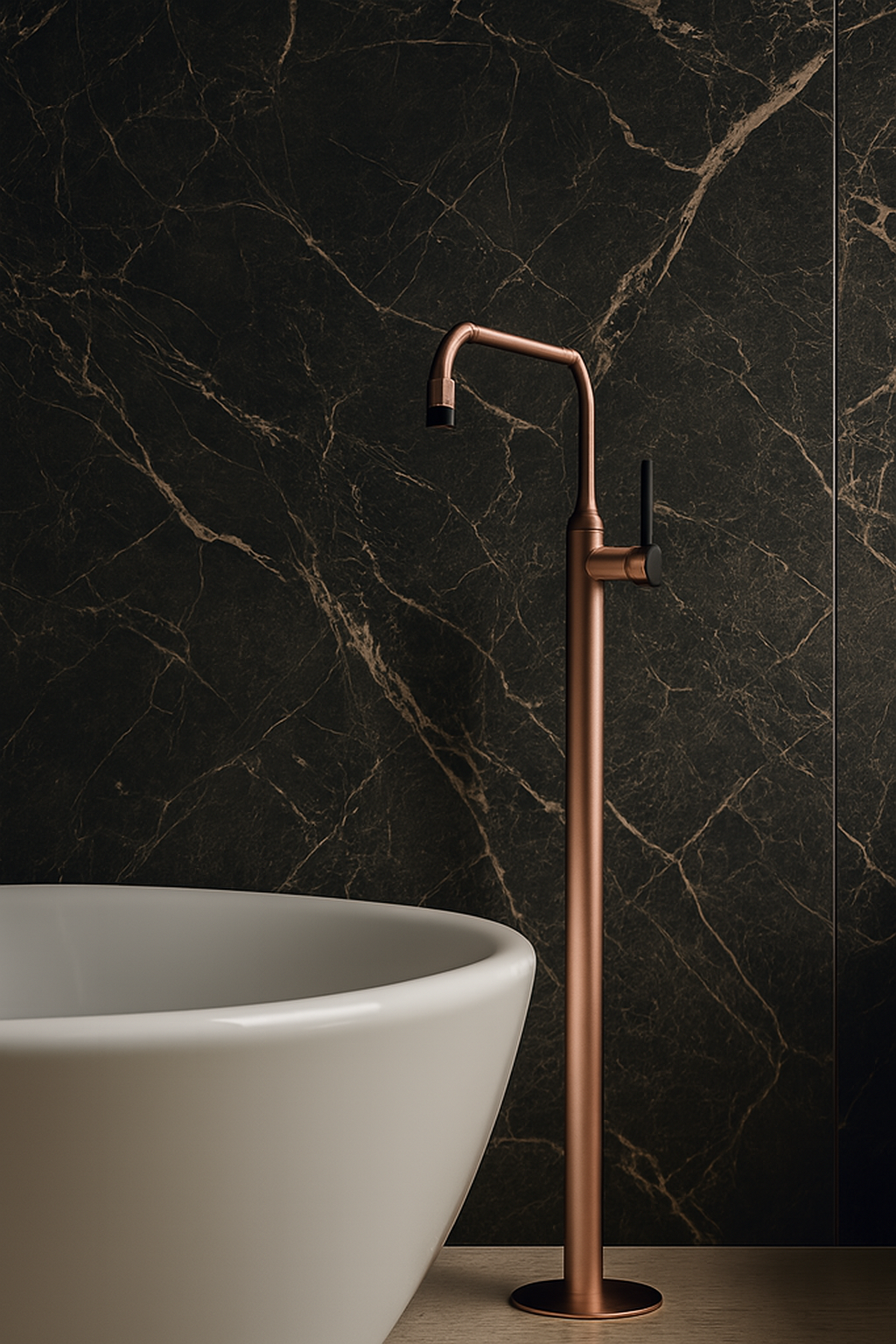 VALENTINA SERIES – FREESTANDING TUB FILLER WITH SLENDER SPOUT AND REFINED MODERN PRESENCE
