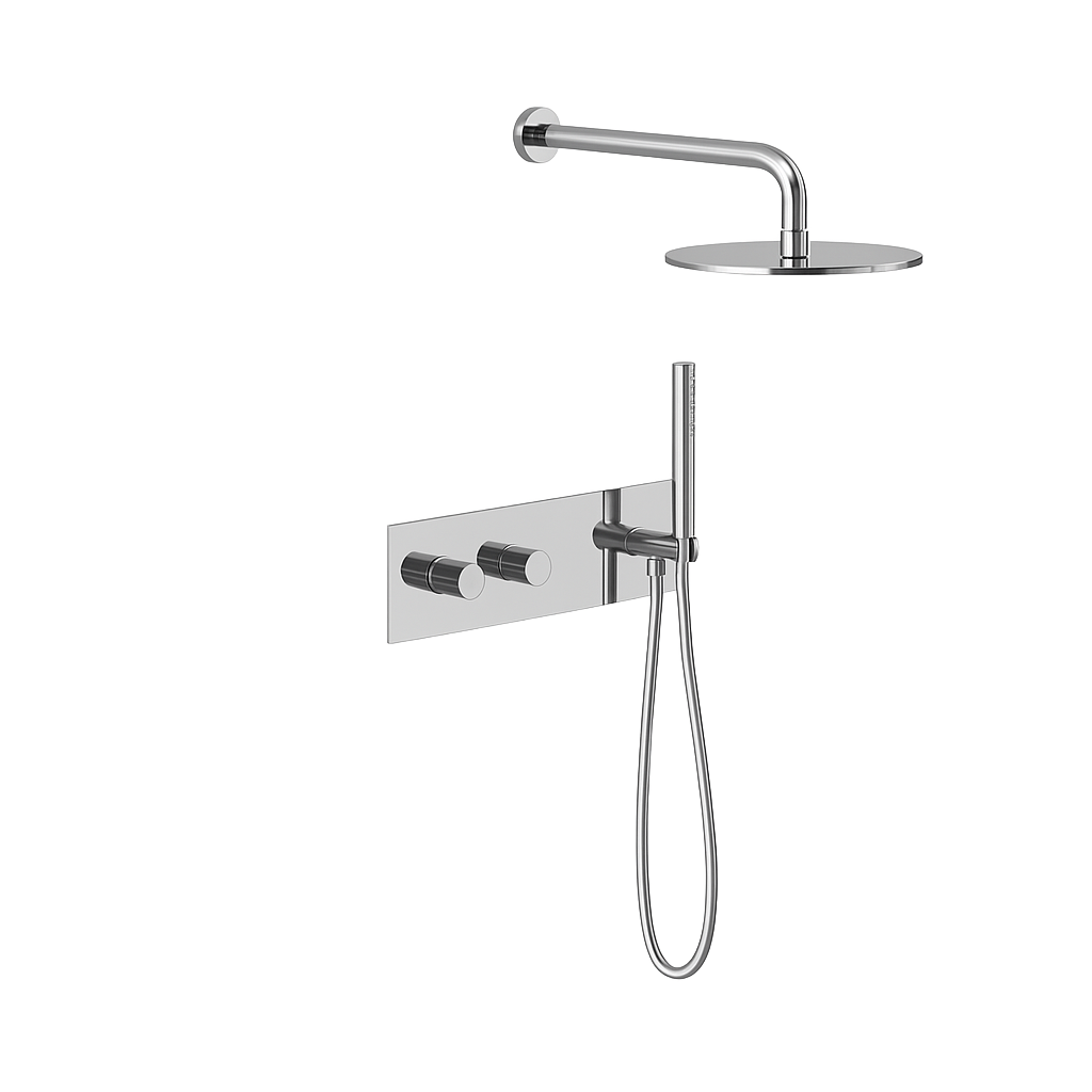 ALESSIA SERIES – WALL MOUNTED SHOWER SET WITH RAINFALL HEAD AND HAND SPRAYER, REFINED AND SPA INSPIRED.