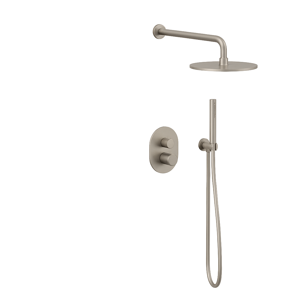 ALESSIA SERIES – MINIMALIST SHOWER SET WITH RAIN HEAD AND HAND SPRAYER, CLEAN LINES AND MODERN FEEL
