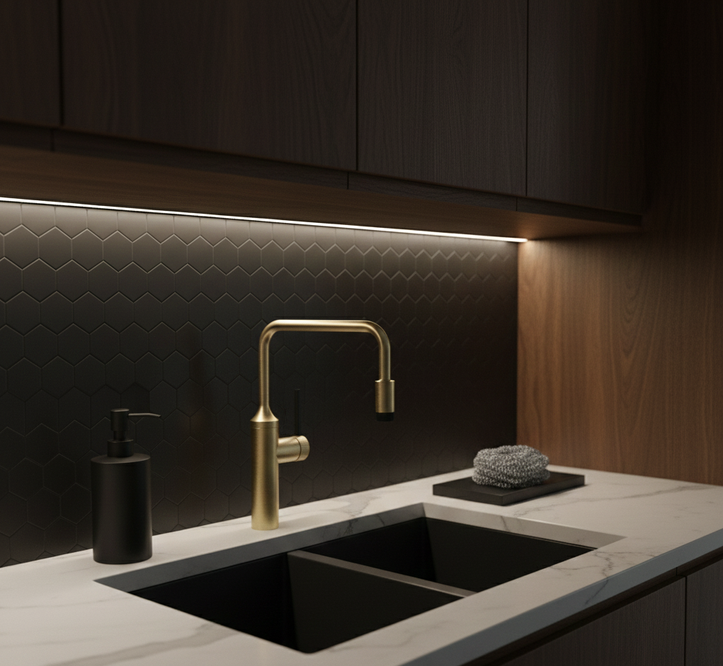 VALENTINA SERIES – KITCHEN FAUCET, A TALL FIXED SPOUT DESIGN WITH A SLEEK, MODERN PROFILE.