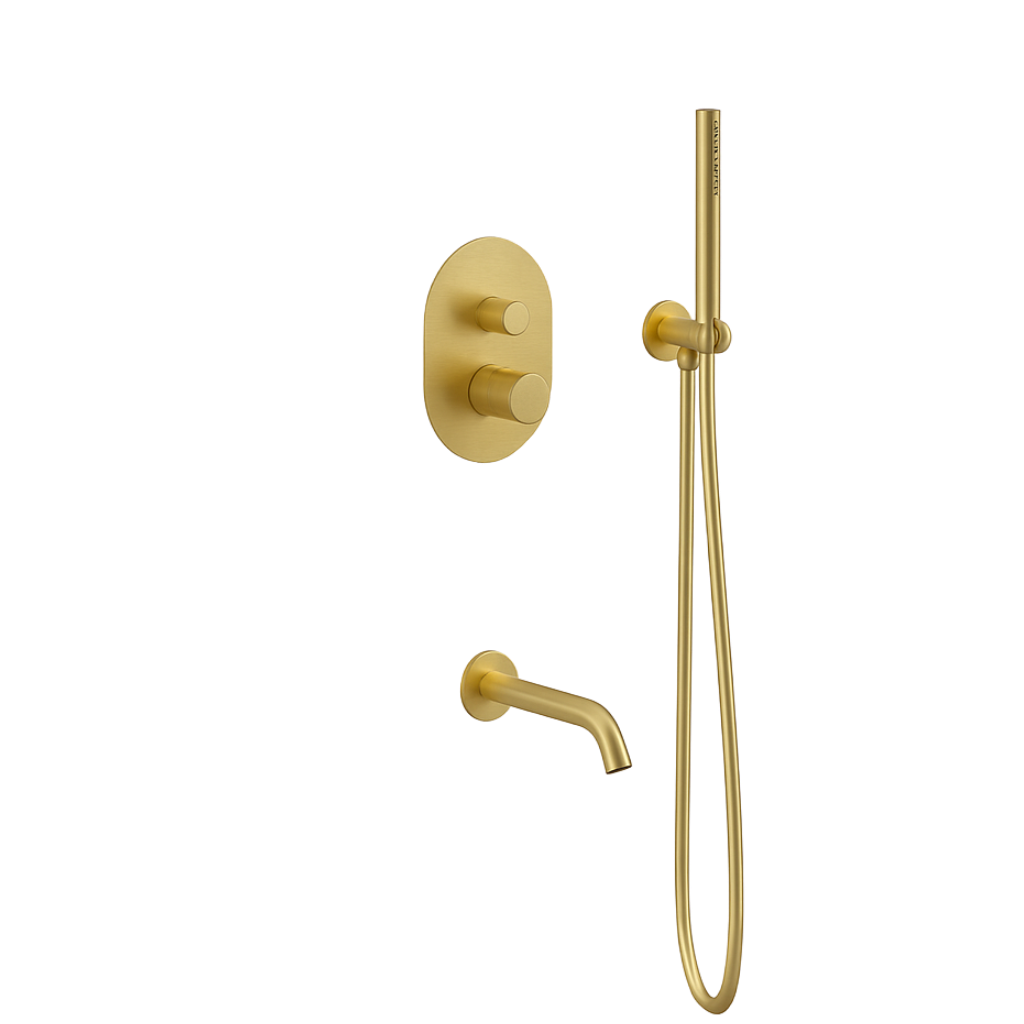 ALESSIA SERIES – TUB SPOUT AND HAND SPRAYER SET, A CLEAN WALL MOUNTED COMPOSITION FOR RELAXED BATHING.