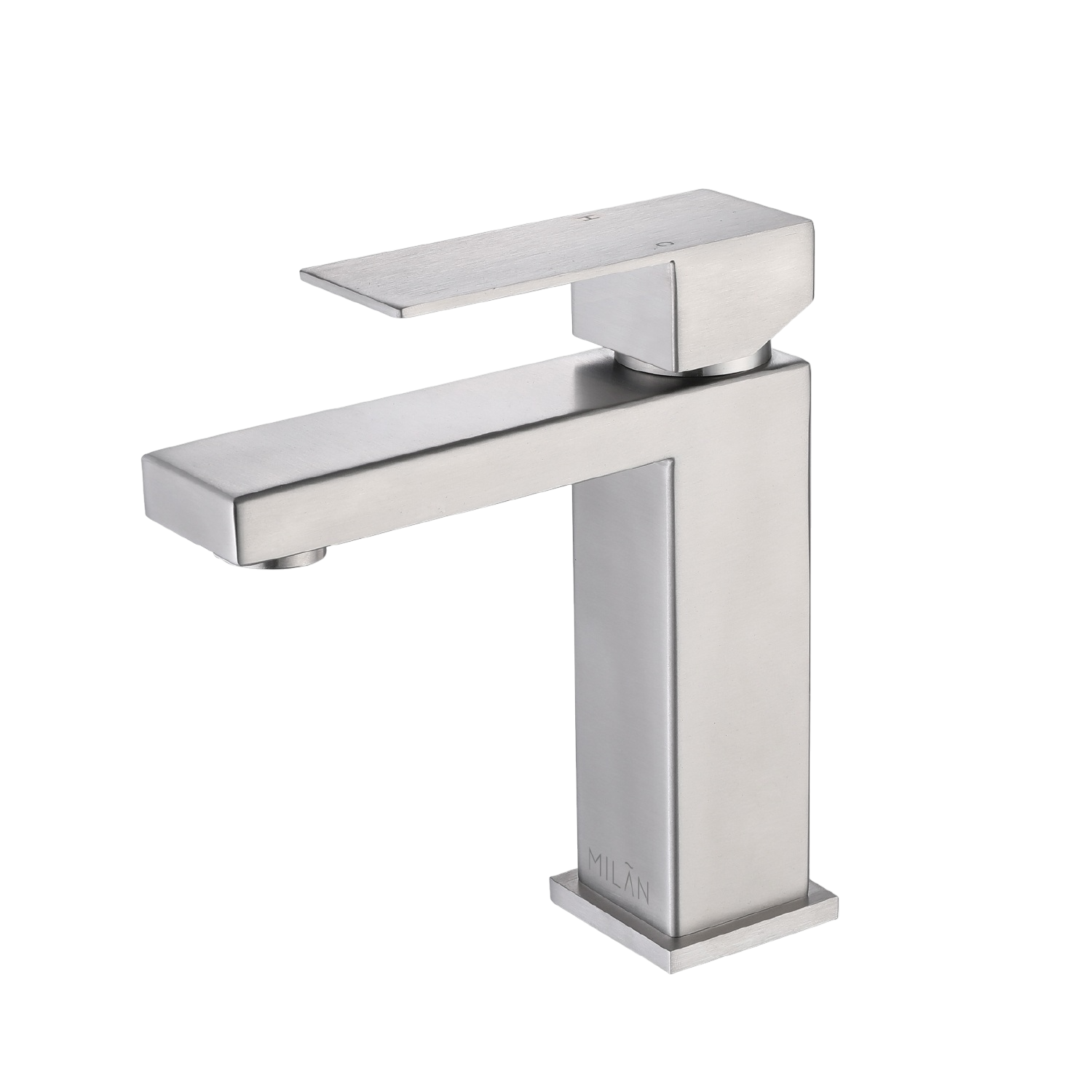 Chrome bathroom faucet on a white background