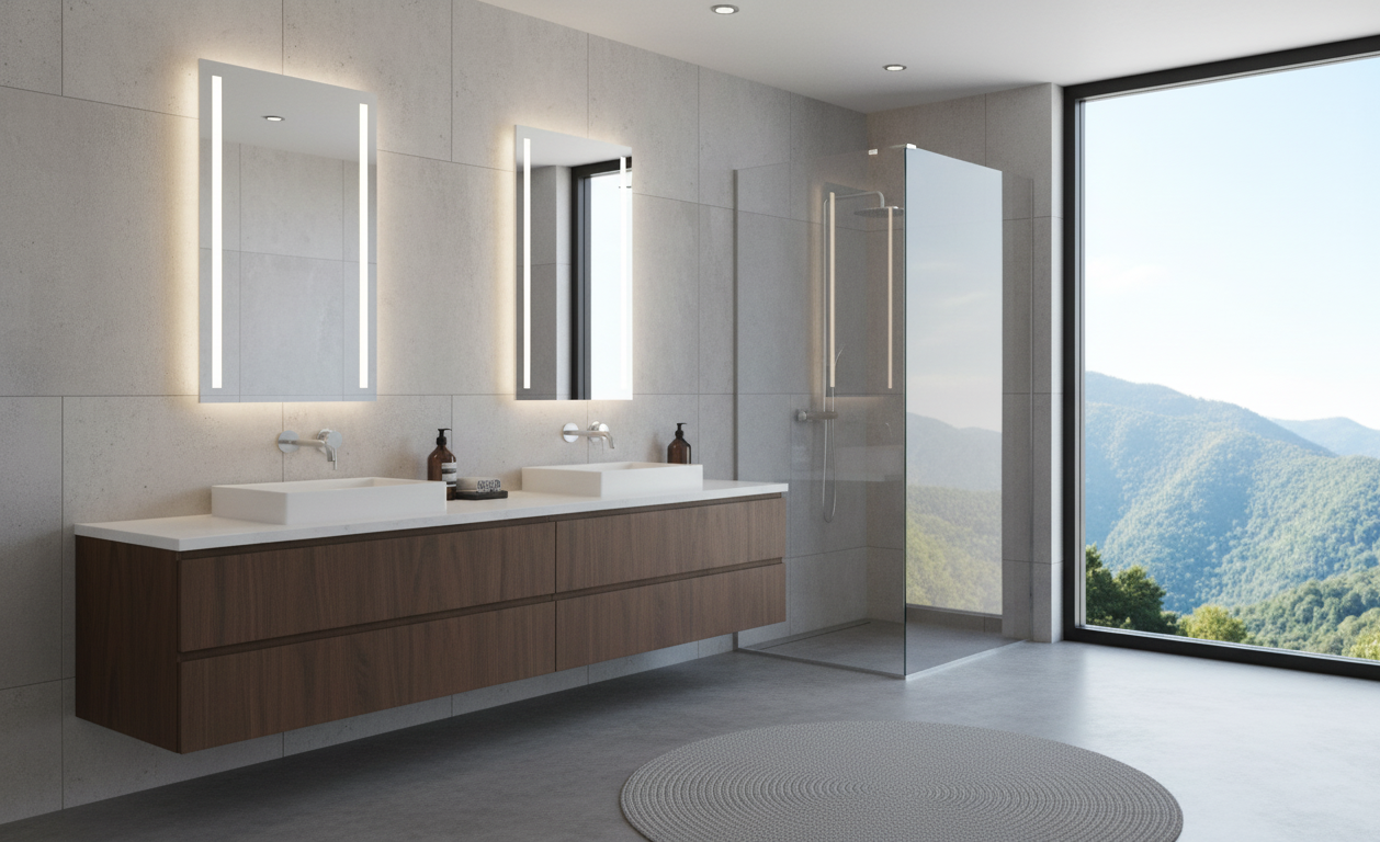 VALENTINA SERIES – WALL MOUNTED BATHROOM FAUCET WITH CURVED SPOUT AND SLEEK SINGLE LEVER CONTROL.