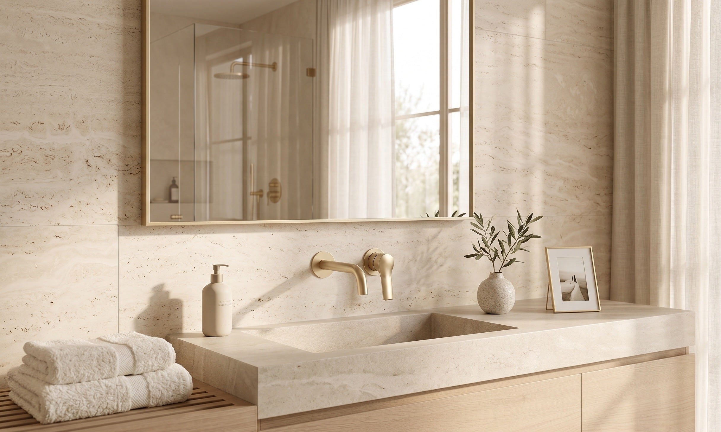 LUNA SERIES – WALL MOUNTED BATHROOM FAUCET WITH CURVED SPOUT AND SCULPTED CONTROL HANDLE
