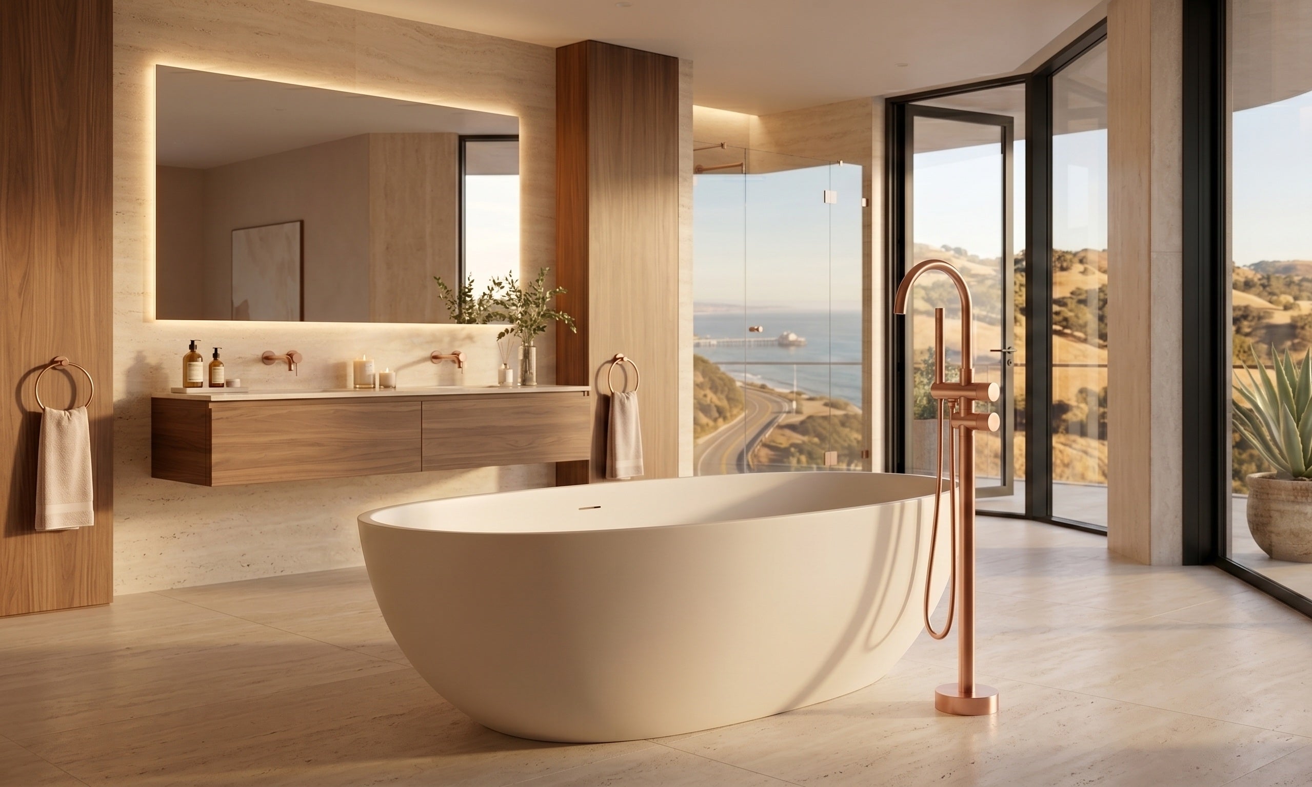 ALESSIA SERIES – FLOOR MOUNT TUB FILLER, A SCULPTURAL FREESTANDING STATEMENT FOR THE BATH.