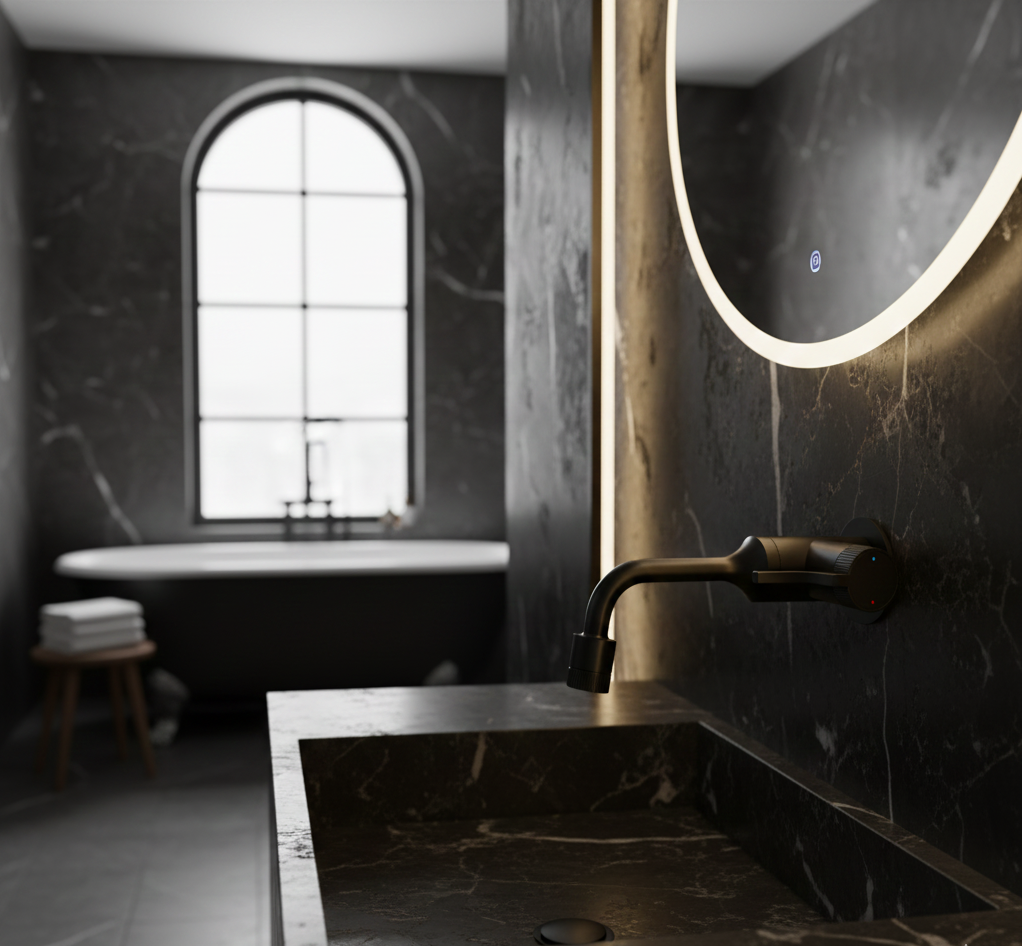 VALENTINA SERIES – WALL MOUNTED BATHROOM FAUCET WITH SCULPTED SPOUT AND PRECISE CONTROL