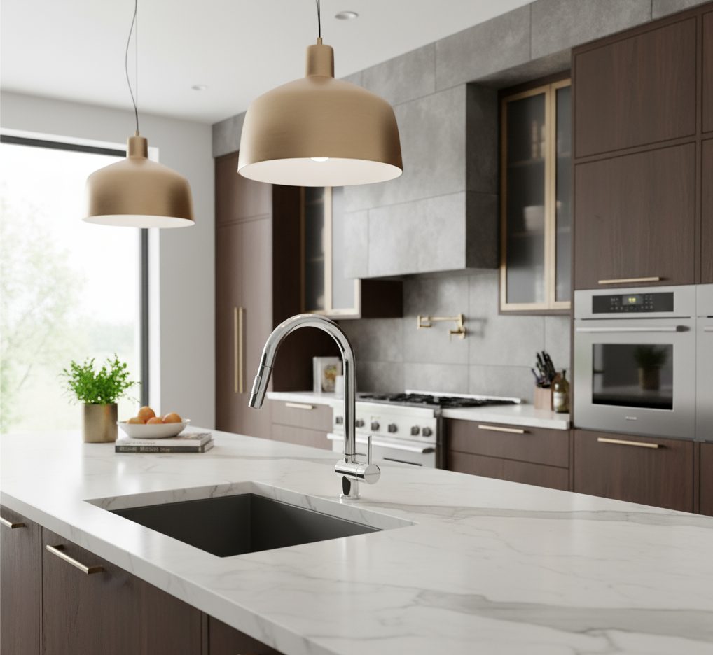 CAMILLA SERIES – KITCHEN FAUCET, A PURPOSEFUL PULL DOWN DEFINED BY CLEAN GEOMETRY.