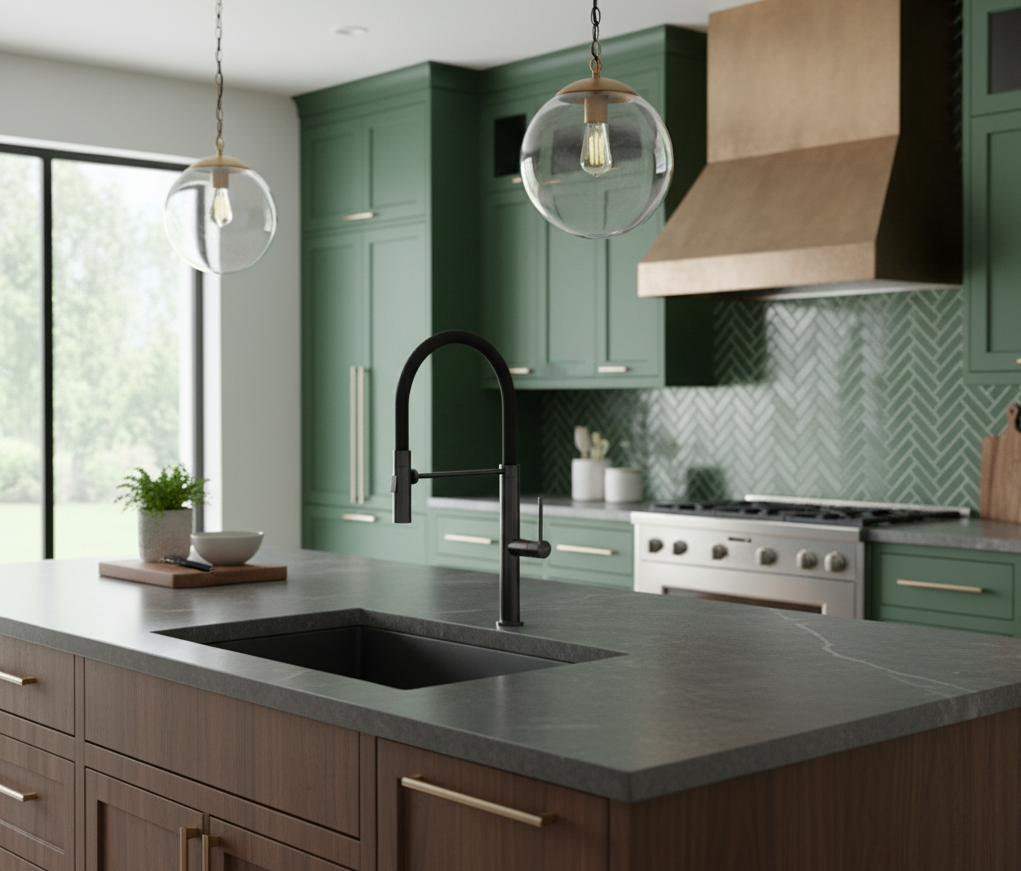 CAMILLA SERIES – KITCHEN FAUCET, A MAGNETIC PULL OUT WITH A CONFIDENT, INDUSTRIAL INSPIRED STANCE.