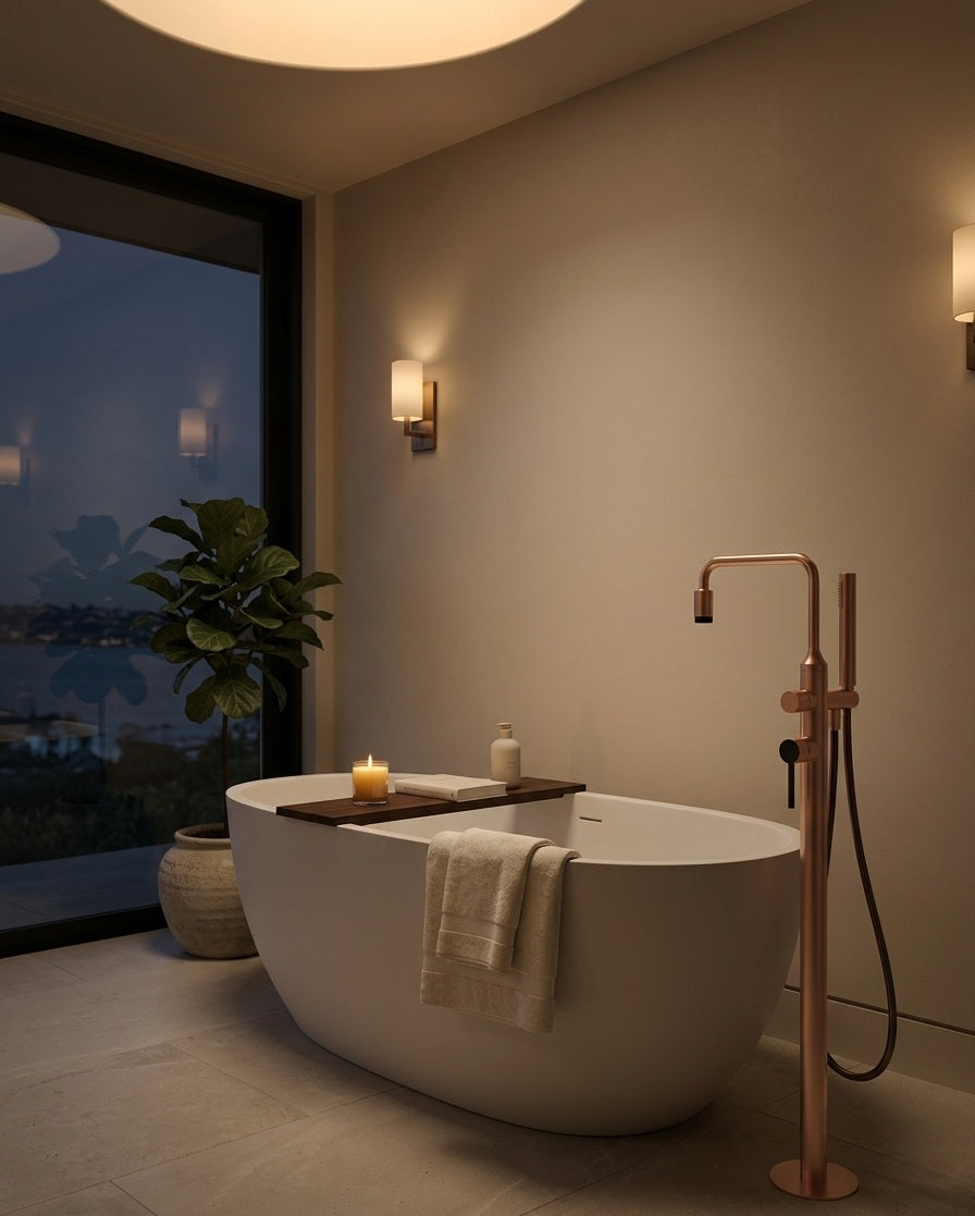 VALENTINA SERIES – FREESTANDING TUB FILLER WITH HAND SPRAYER AND SLENDER MODERN FORM