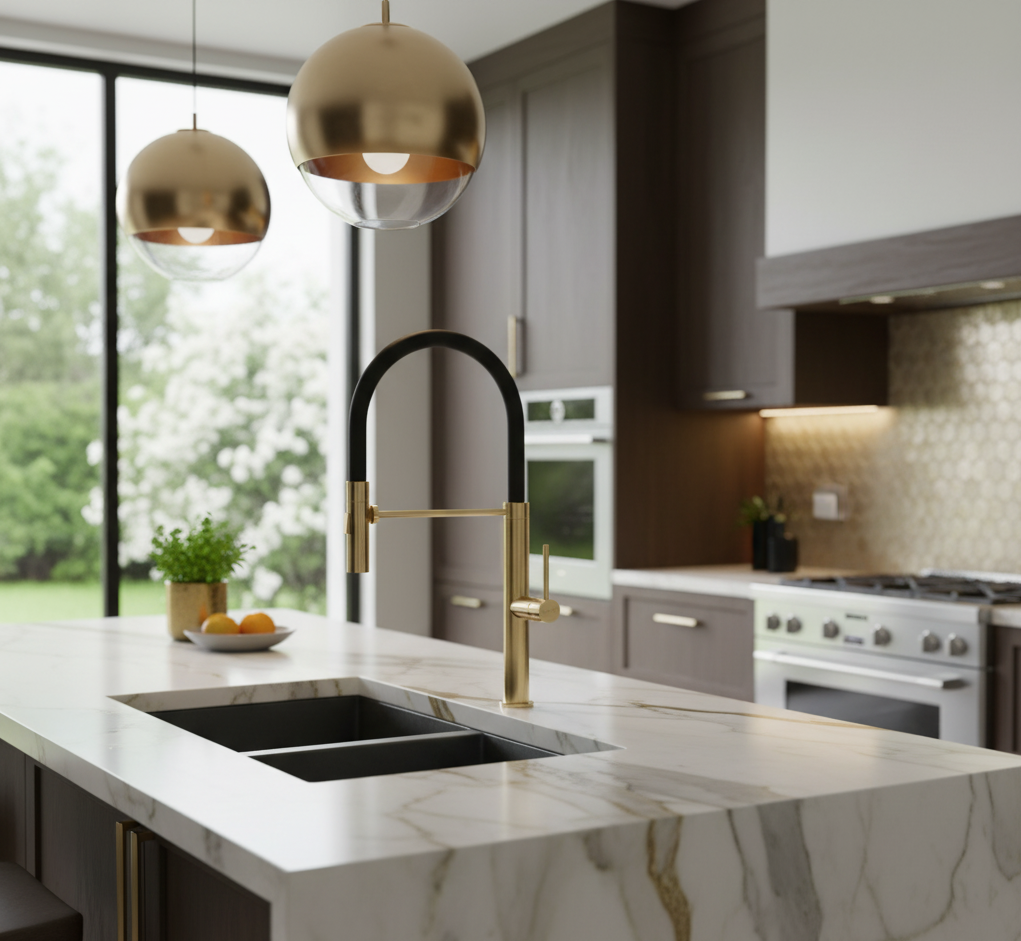 CAMILLA SERIES – KITCHEN FAUCET, A MAGNETIC PULL OUT WITH A CONFIDENT, INDUSTRIAL INSPIRED STANCE.