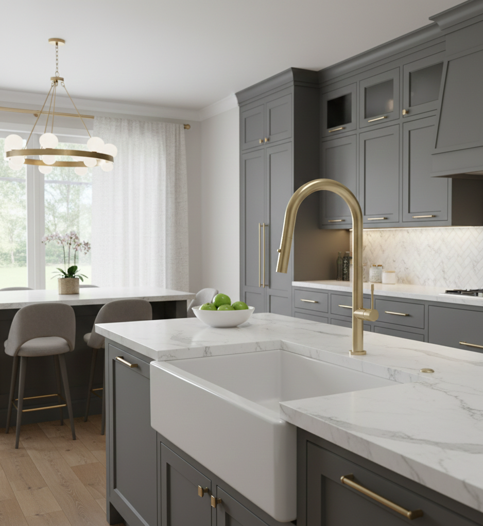 CAMILLA SERIES – KITCHEN FAUCET, A SMOOTH PULL DOWN DESIGN WITH A SOFT, ELEGANT CURVE.