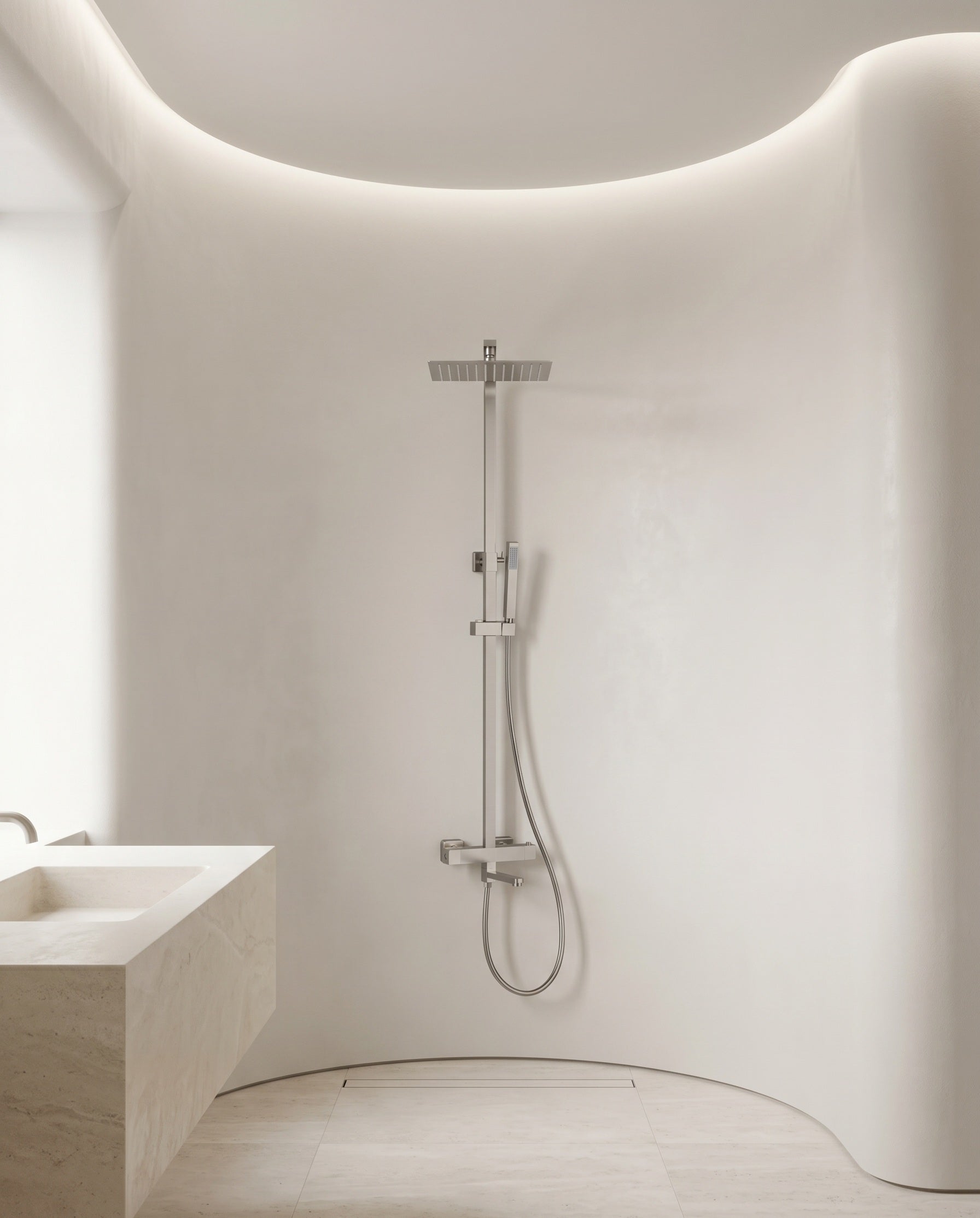 FRANCESCA SERIES – SHOWER SET WITH HAND SPRAYER AND SPOUT, CLEAN GEOMETRY WITH REFINED DAILY USE