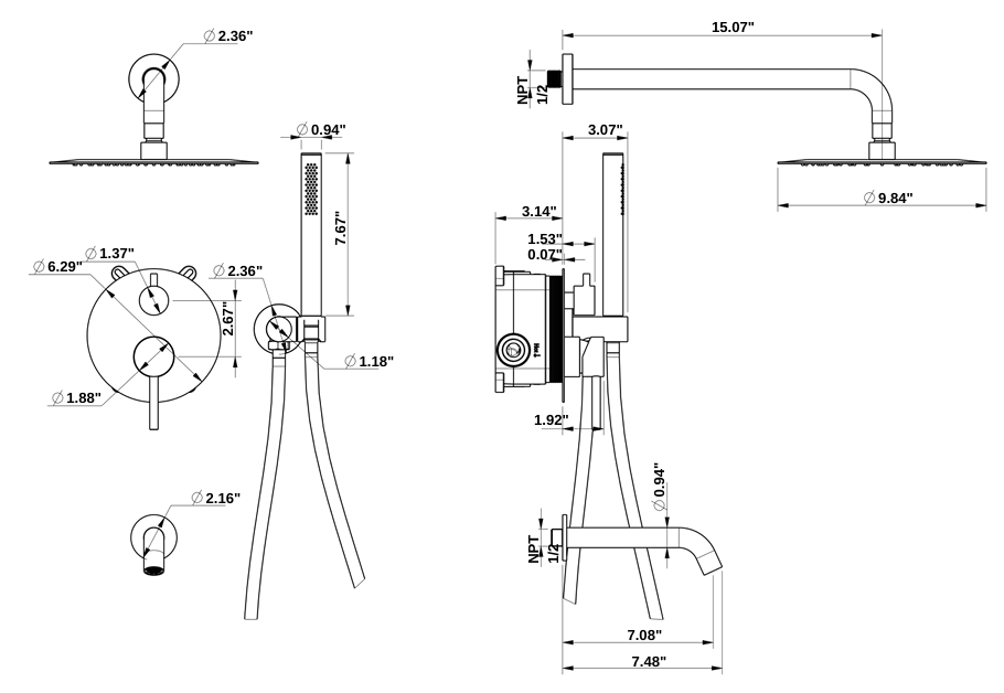 YC-8066-1 Premium Shower System – Dual Function