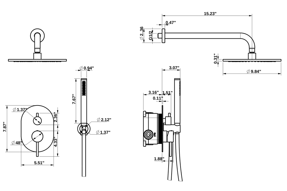 YC-8067B Wall-Mounted Rain Shower Combo - Luxury, Safety, and Performance