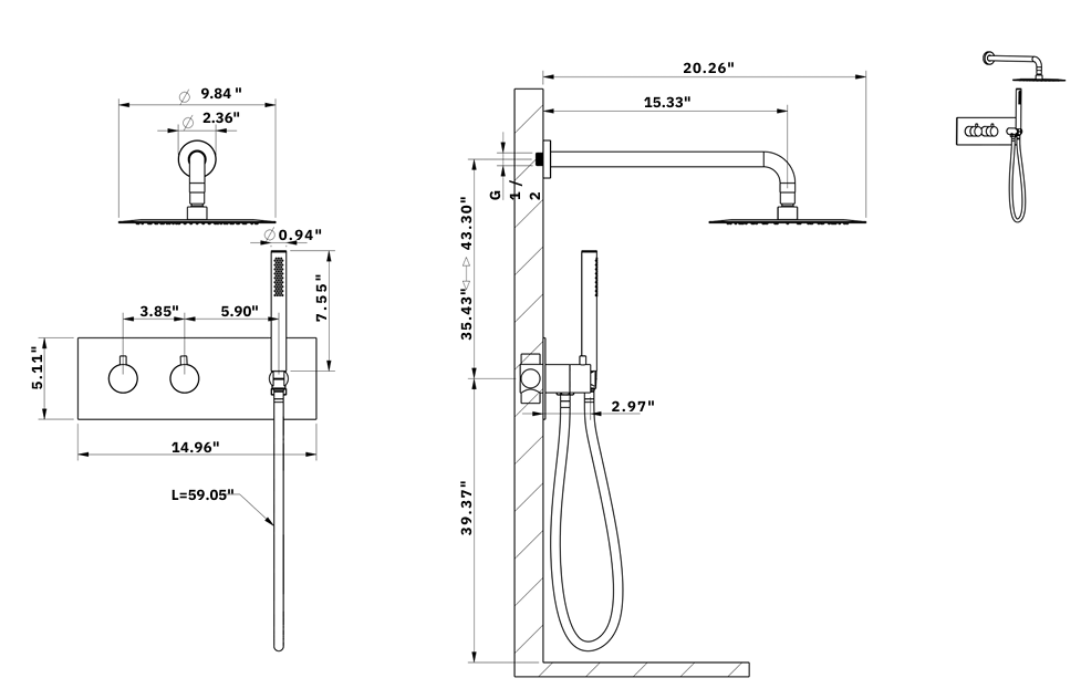 YC-8071 – Rain Shower Head with Handheld Sprayer and Mixer Valve