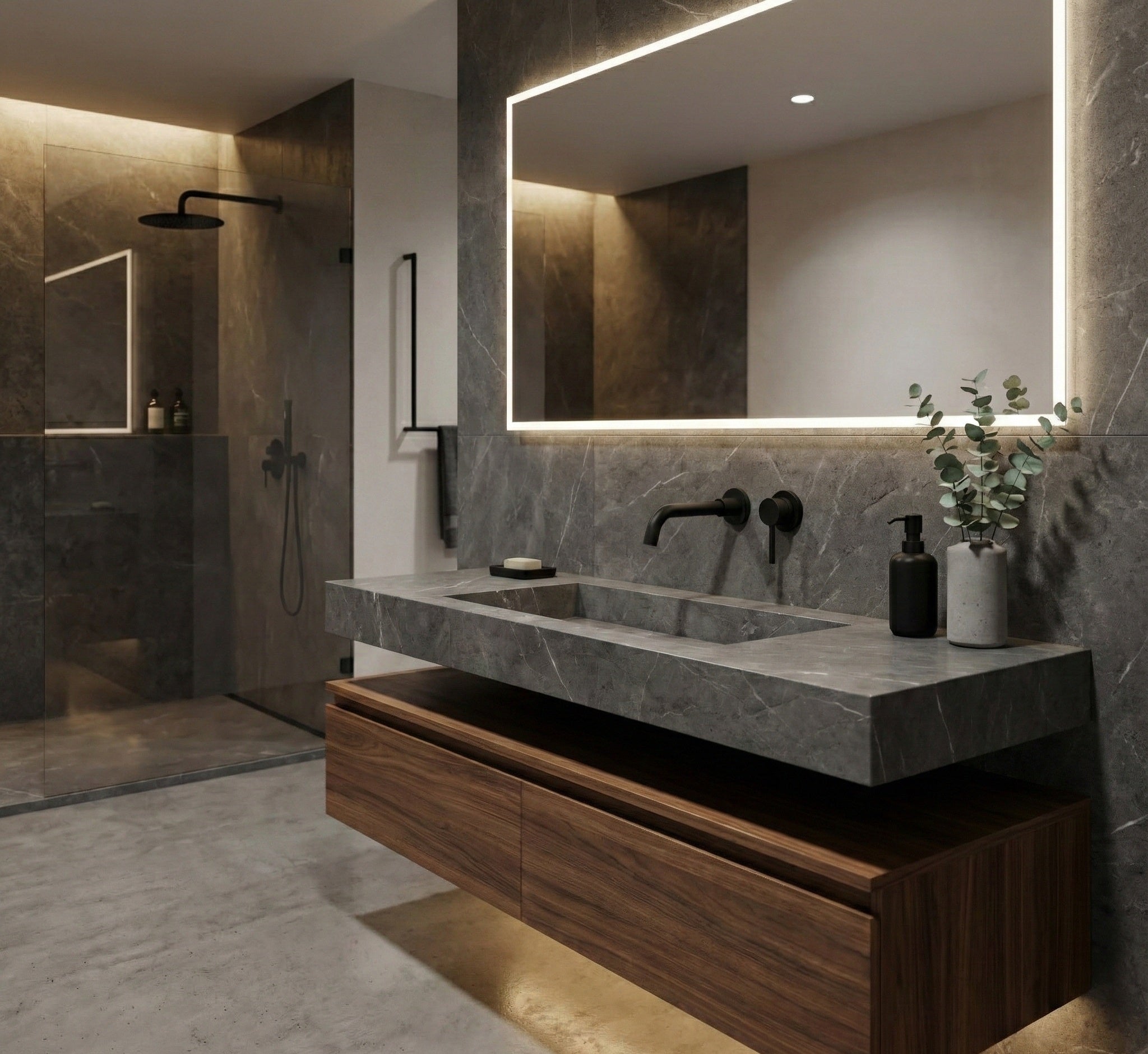 SOFIA SERIES – WALL MOUNTED BATHROOM FAUCET WITH ANGLED SPOUT AND MINIMALIST SINGLE LEVER