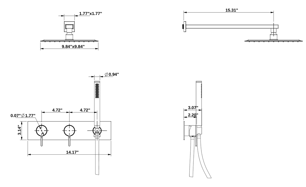 YC-81103 Elegant Shower System – Modern Wall-Mounted Rain Shower