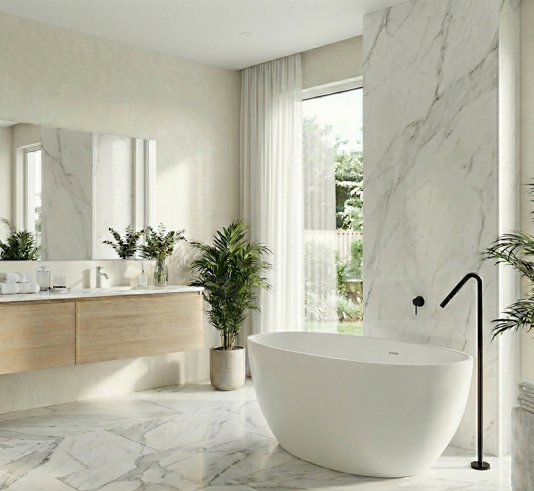 GIADA SERIES – FREESTANDING TUB FILLER WITH SLIM SCULPTURAL PROFILE, DESIGNED TO CREATE A STRIKING FOCAL POINT BESIDE THE BATH